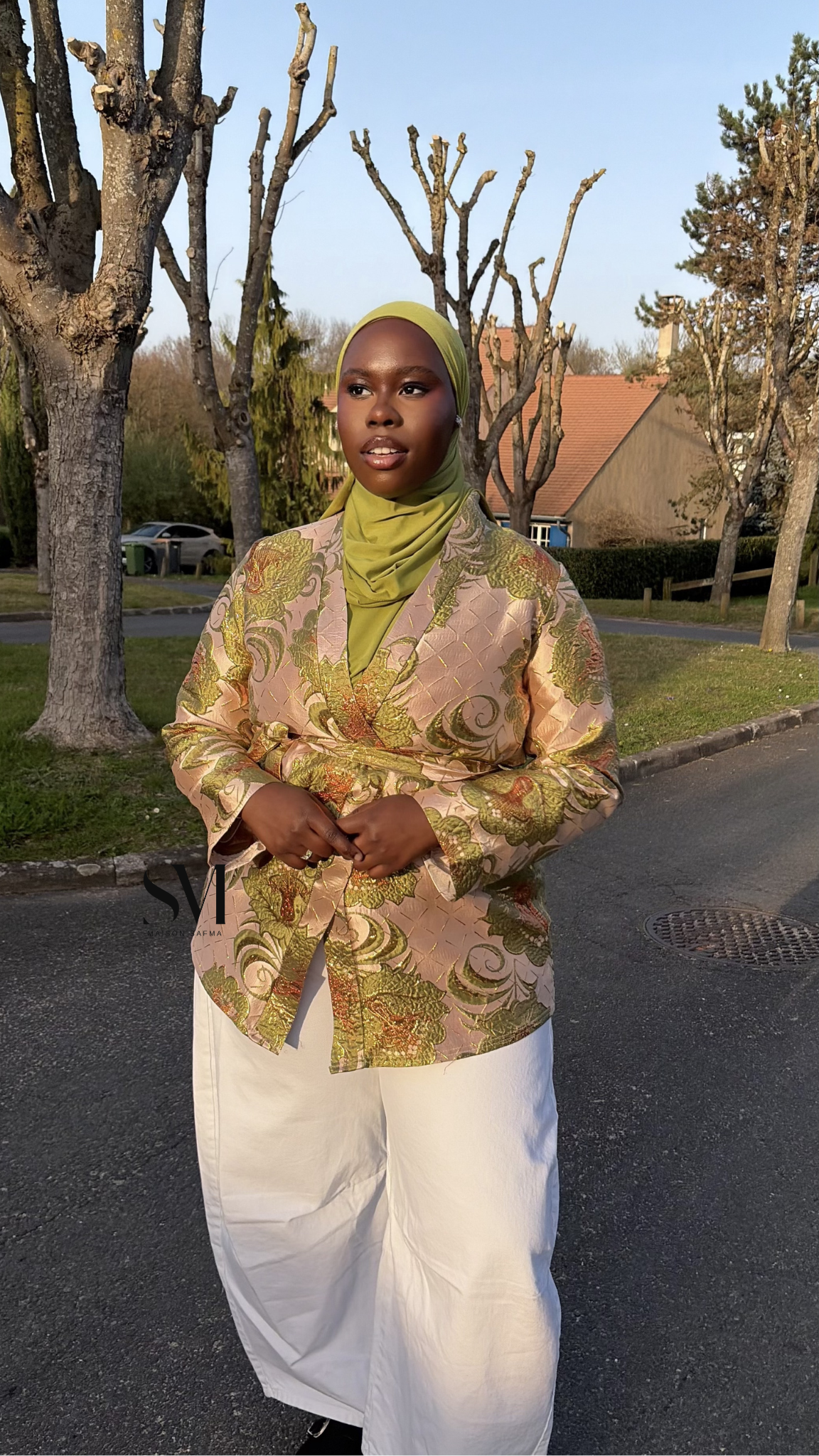 Kimono court en Brocard Vert