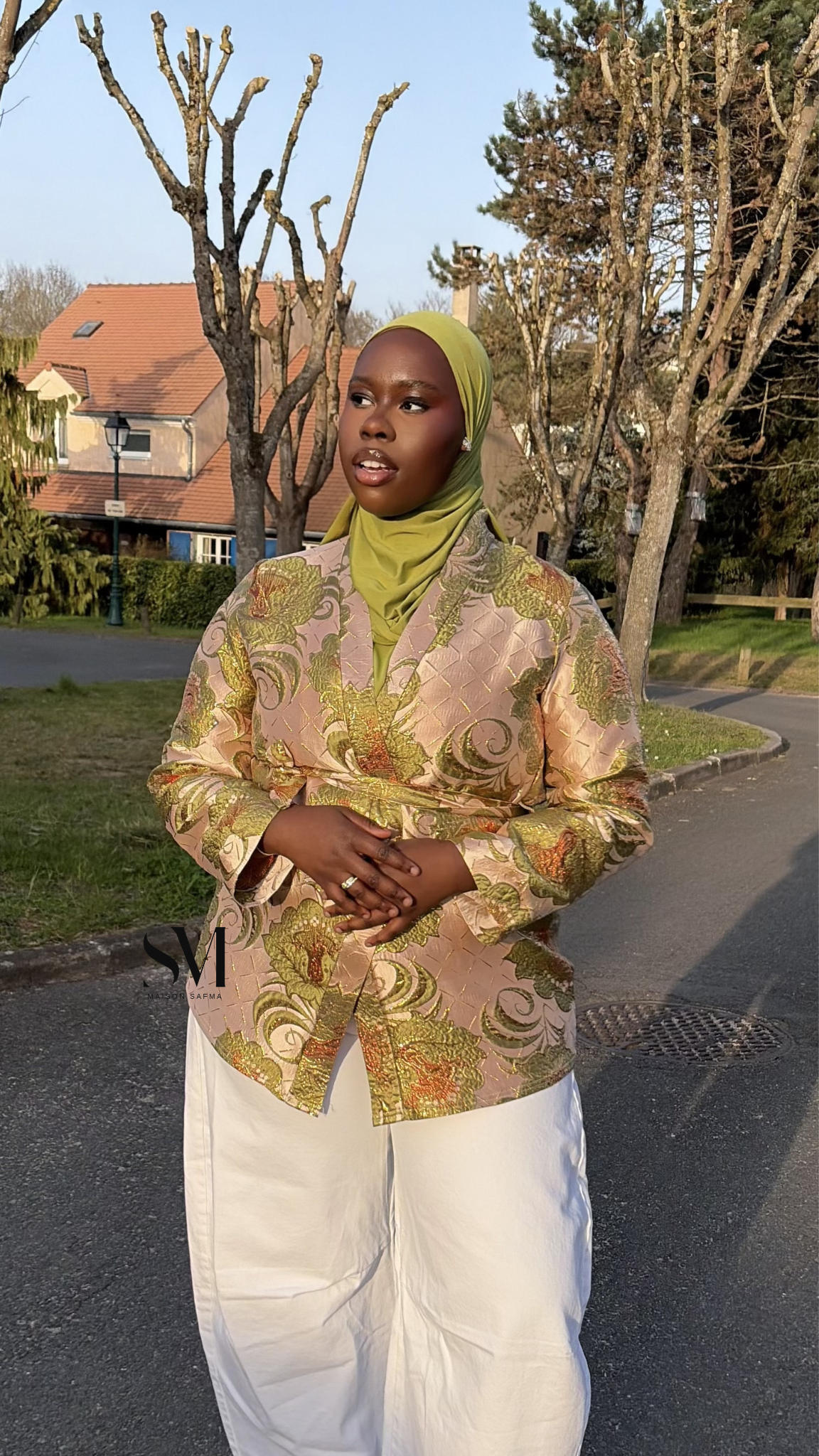 Kimono court en Brocard Vert