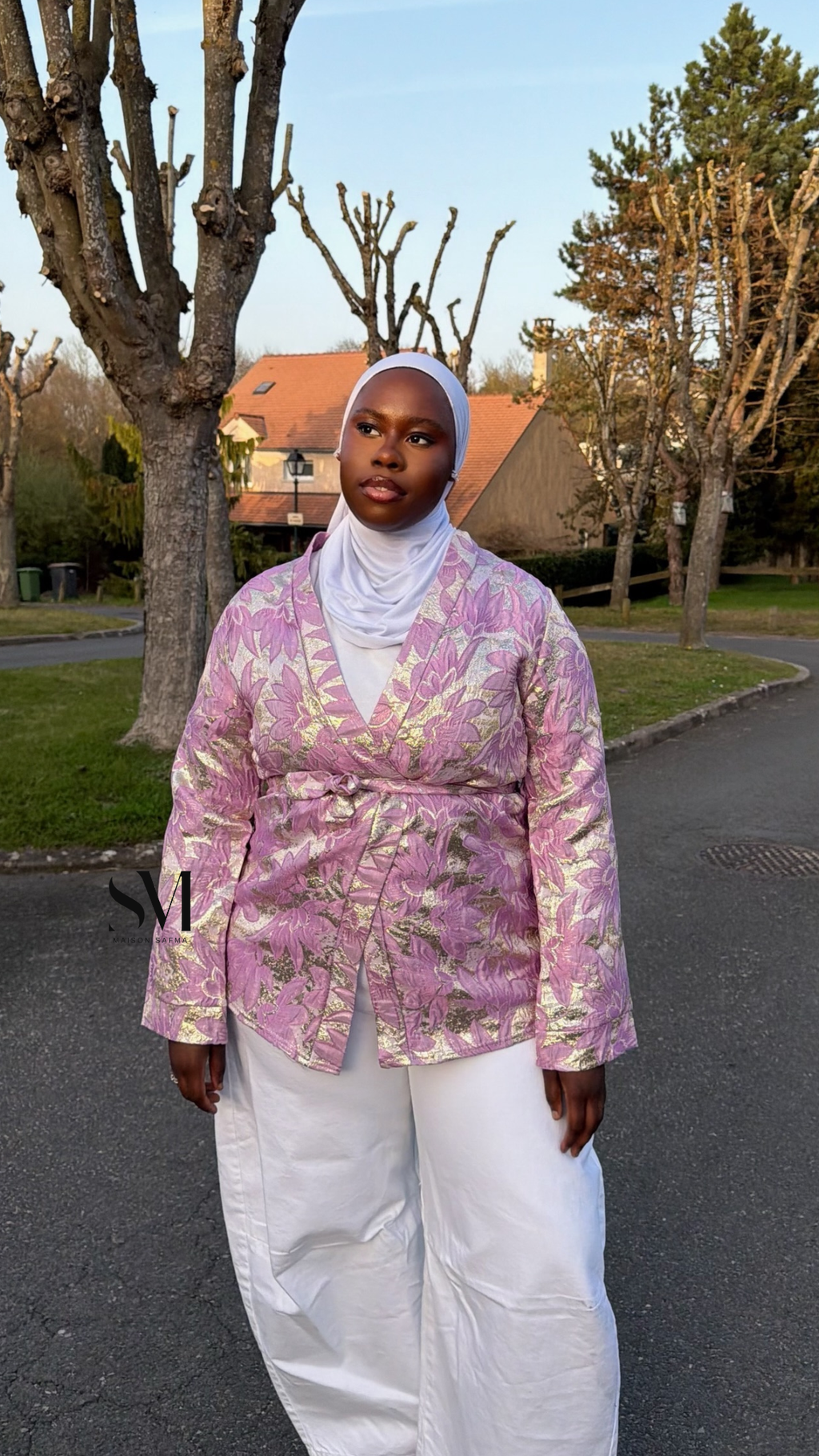 Kimono court en Brocard Rose