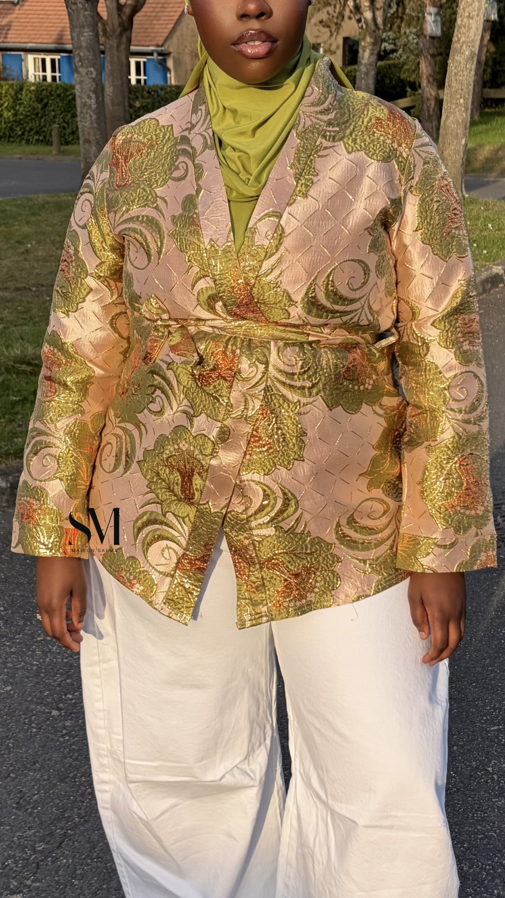 Kimono court en Brocard Vert